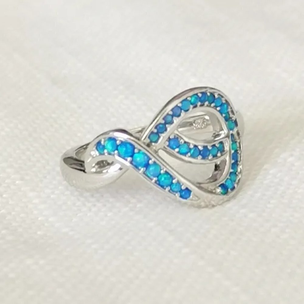 Blue opal love knot Ring in Sterling Silver size 6 🆕 - Picture 2 of 5